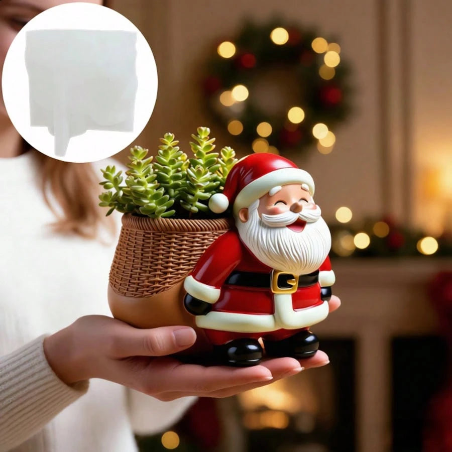 Santa Claus Knitted Backpack Flower Pot Pen Holder Pen Rack Candle Cup Silicone Mold, Cute Santa Claus Carrying Knitted Texture Backpack, Easy Demolding And Reusable, Suitable For DIY Resin, Plaster
