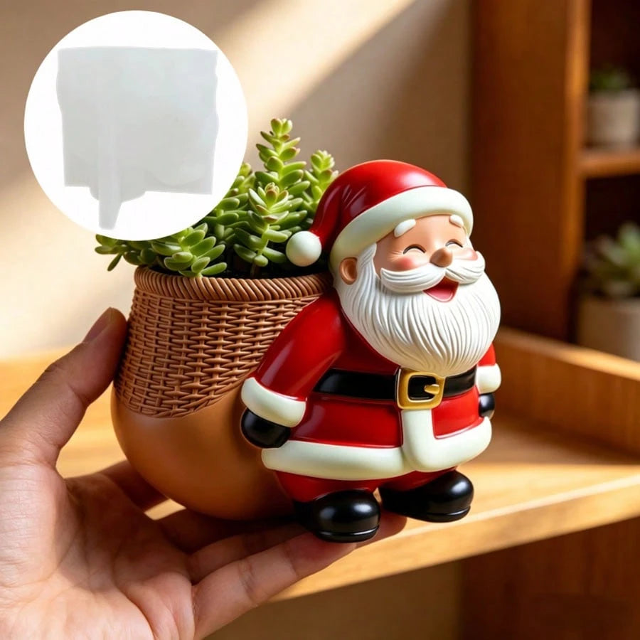 Santa Claus Knitted Backpack Flower Pot Pen Holder Pen Rack Candle Cup Silicone Mold, Cute Santa Claus Carrying Knitted Texture Backpack, Easy Demolding And Reusable, Suitable For DIY Resin, Plaster