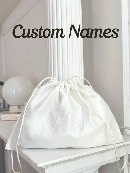 Satin Dust Bag: Custom Embroidered Handmade Storage Gift Packaging Bag, Handbag Wallet Travel Drawstring Bag, Protective Embroidery Custom Makeup Bag, Personalized Gift