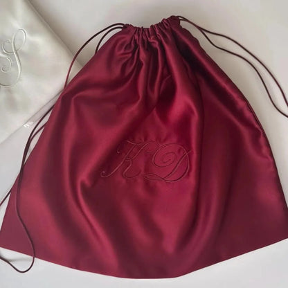 Satin Dust Bag: Custom Embroidered Handmade Storage Gift Packaging Bag, Handbag Wallet Travel Drawstring Bag, Protective Embroidery Custom Makeup Bag, Personalized Gift