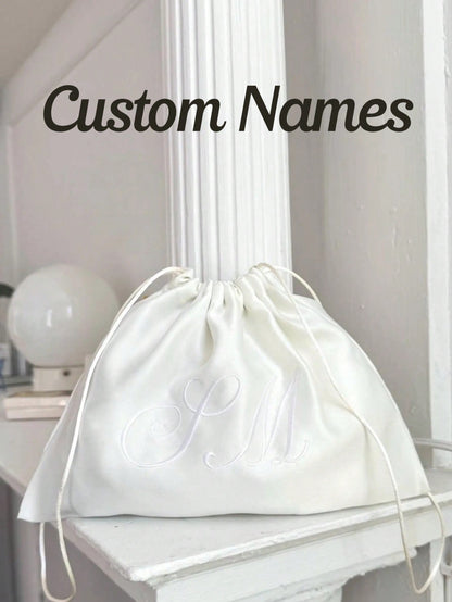 Satin Dust Bag: Custom Embroidered Handmade Storage Gift Packaging Bag, Handbag Wallet Travel Drawstring Bag, Protective Embroidery Custom Makeup Bag, Personalized Gift