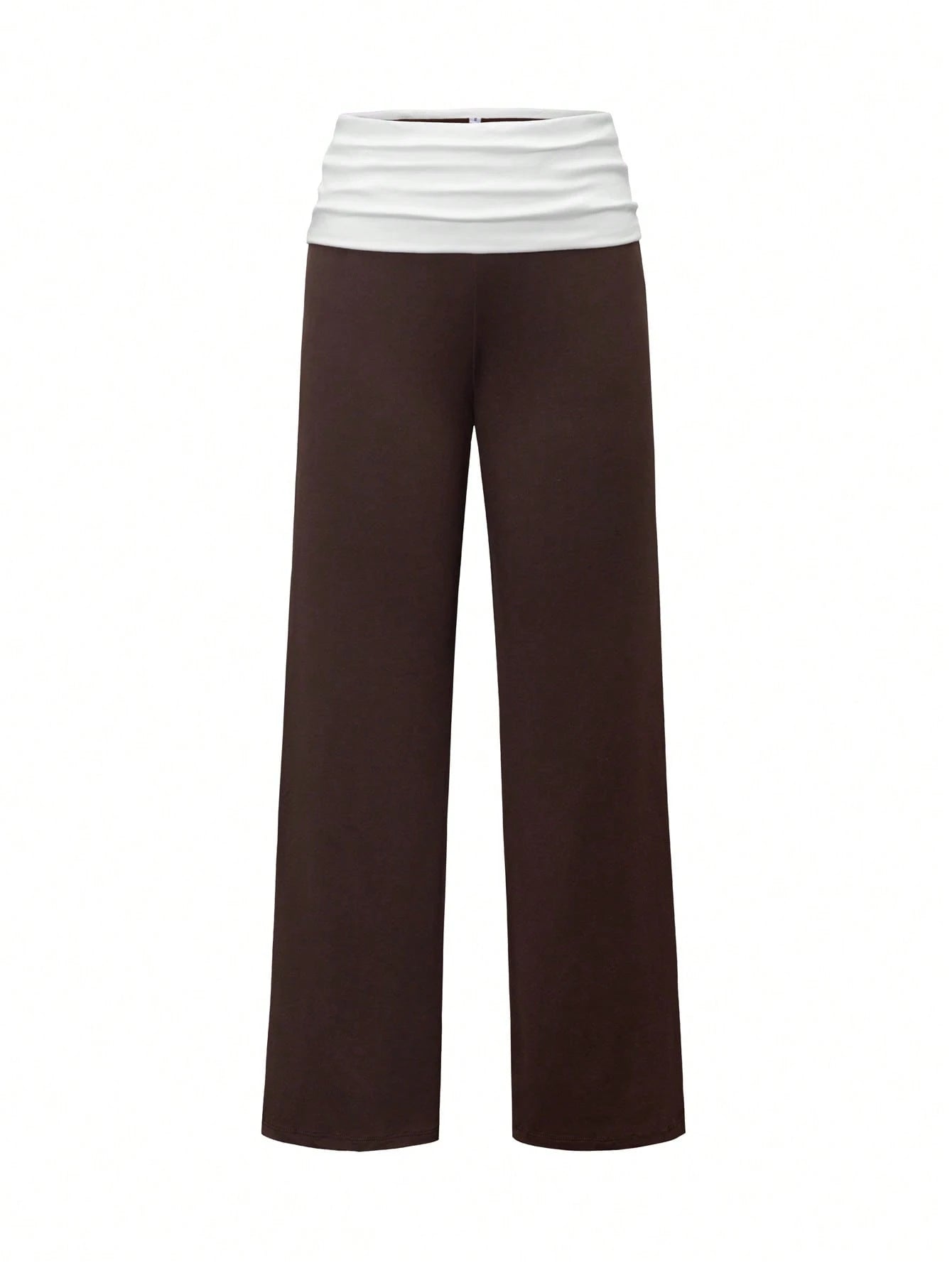 SCARLUX Summer & Autumn Y2K Women's Solid Brown Flare Pants, Folded Low Waist Casual Long Pants, Suitable For Back To School Streetwear