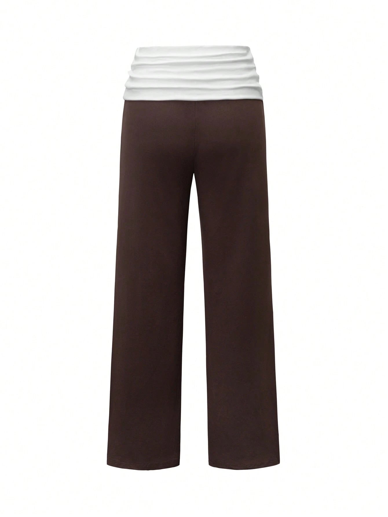 SCARLUX Summer & Autumn Y2K Women's Solid Brown Flare Pants, Folded Low Waist Casual Long Pants, Suitable For Back To School Streetwear