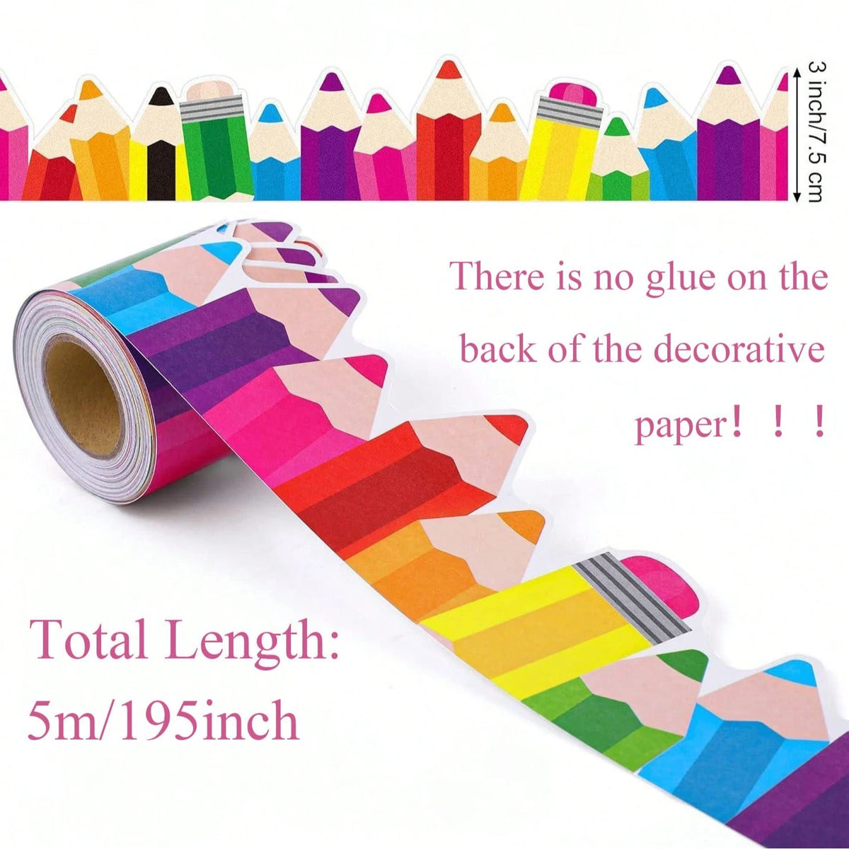 School Back To School Season Colorful Pencil Blackboard Bulletin Board Border Decorative Paper No Glue Needed