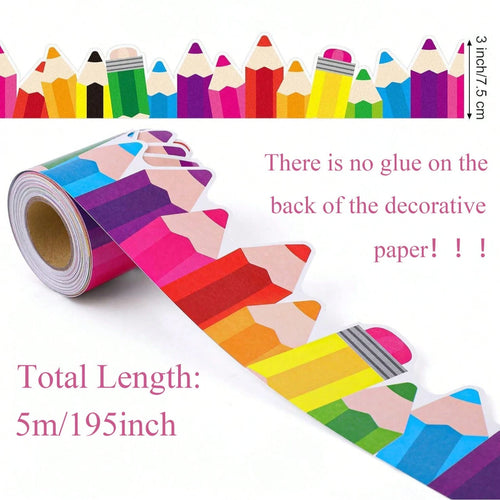 School Back To School Season Colorful Pencil Blackboard Bulletin Board Border Decorative Paper No Glue Needed