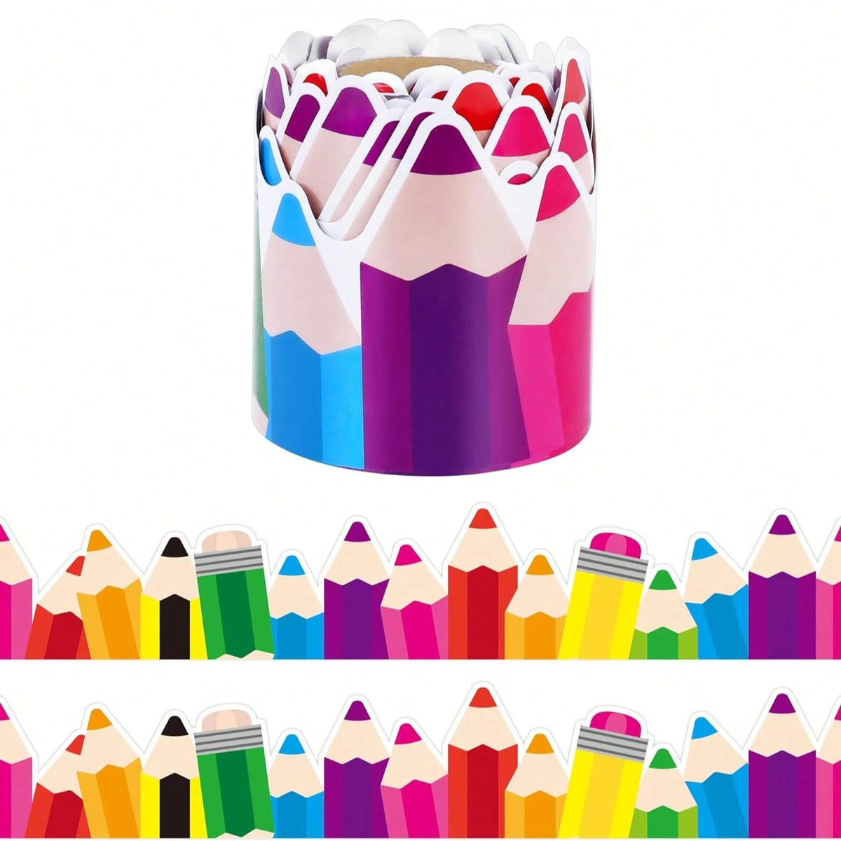 School Back To School Season Colorful Pencil Blackboard Bulletin Board Border Decorative Paper No Glue Needed