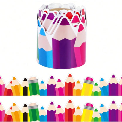 School Back To School Season Colorful Pencil Blackboard Bulletin Board Border Decorative Paper No Glue Needed