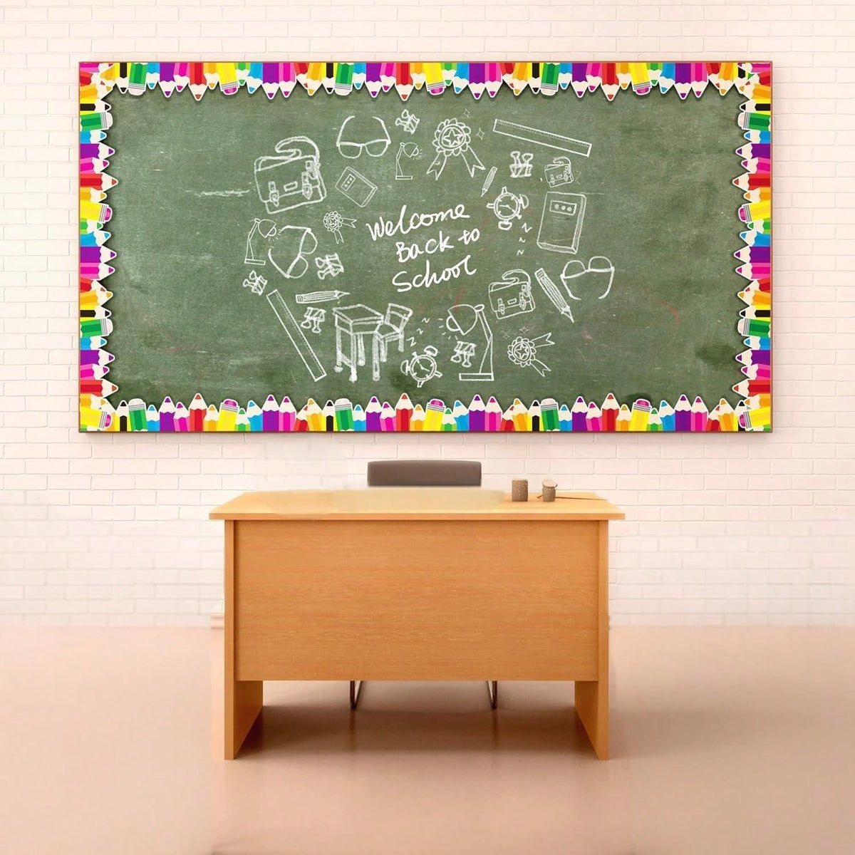 School Back To School Season Colorful Pencil Blackboard Bulletin Board Border Decorative Paper No Glue Needed
