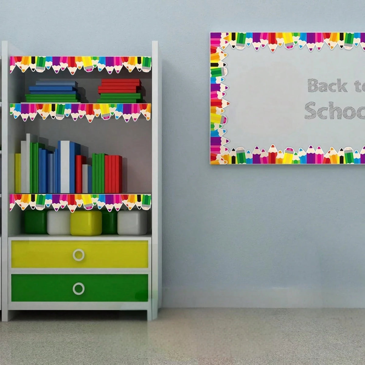 School Back To School Season Colorful Pencil Blackboard Bulletin Board Border Decorative Paper No Glue Needed