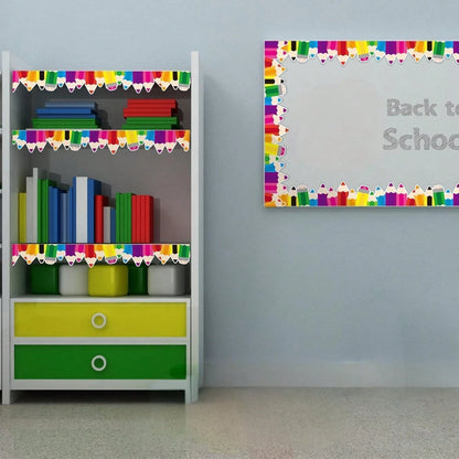 School Back To School Season Colorful Pencil Blackboard Bulletin Board Border Decorative Paper No Glue Needed