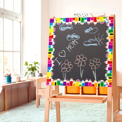School Back To School Season Colorful Pencil Blackboard Bulletin Board Border Decorative Paper No Glue Needed