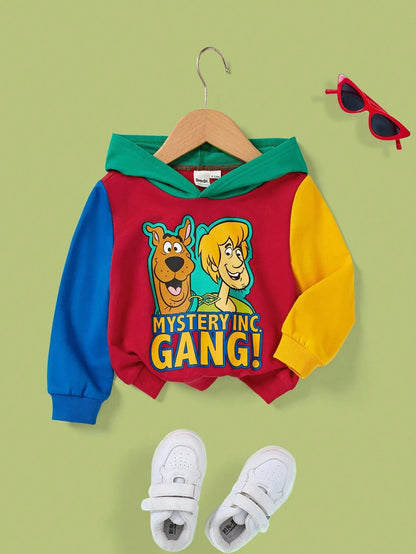 SCOOBY-DOO X Baby Boy Casual Cartoon Dog Print Colorblock Sweatshirt, Sporty Style Suitable For Autumn/Winter Fall