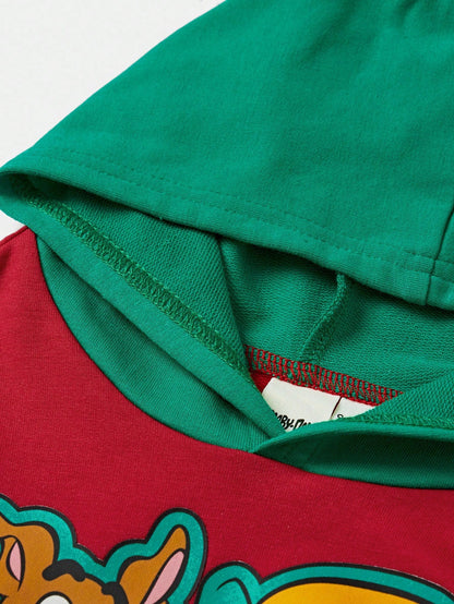 SCOOBY-DOO X Baby Boy Casual Cartoon Dog Print Colorblock Sweatshirt, Sporty Style Suitable For Autumn/Winter Fall