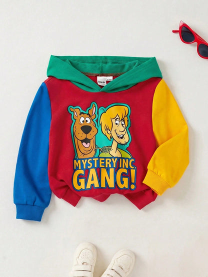 SCOOBY-DOO X Baby Boy Casual Cartoon Dog Print Colorblock Sweatshirt, Sporty Style Suitable For Autumn/Winter Fall