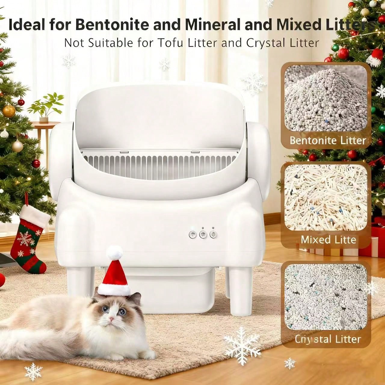 Self-Cleaning Cat Litter Box,Equipped With Automatic Sensing Function,Smart App,Automatic Cat Litter Box Self Cleaning Large Capacity For Multiple Cat,App-Controlled With Sensors,Removable Washable Li