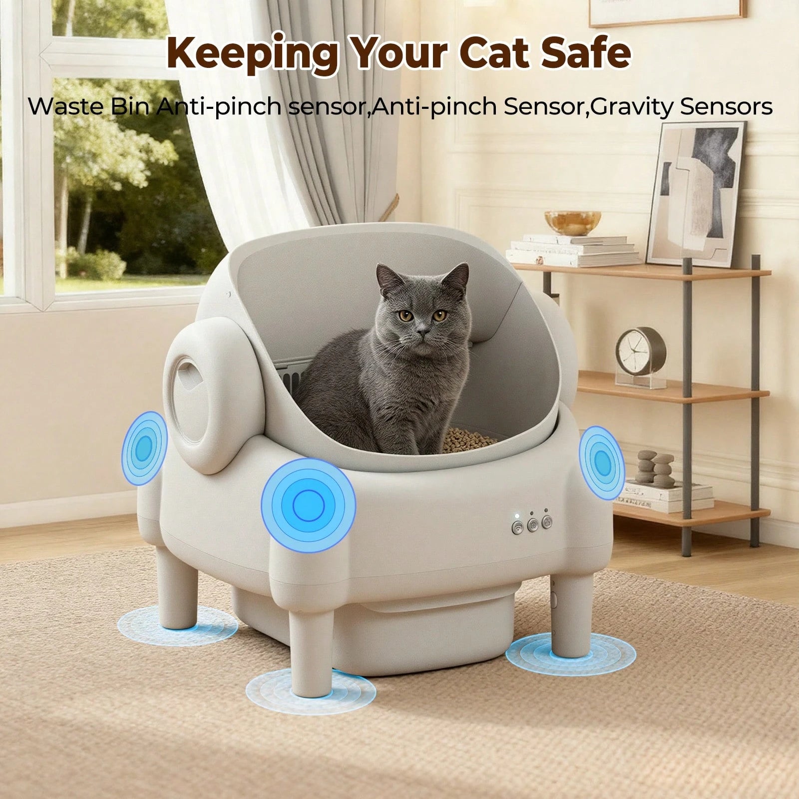 Self-Cleaning Cat Litter Box,Equipped With Automatic Sensing Function,Smart App,Automatic Cat Litter Box Self Cleaning Large Capacity For Multiple Cat,App-Controlled With Sensors,Removable Washable Li