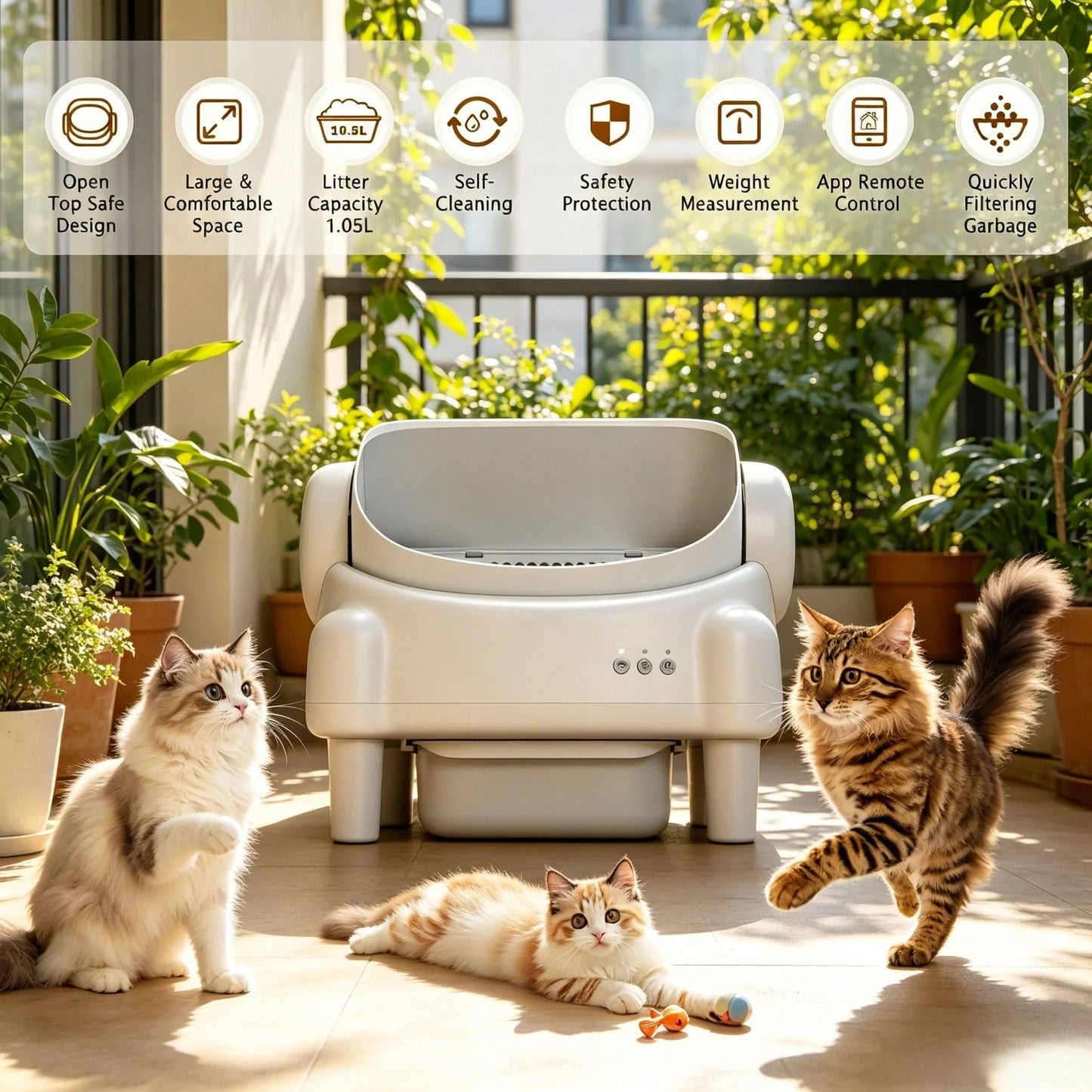 Self-Cleaning Cat Litter Box,Equipped With Automatic Sensing Function,Smart App,Automatic Cat Litter Box Self Cleaning Large Capacity For Multiple Cat,App-Controlled With Sensors,Removable Washable Li