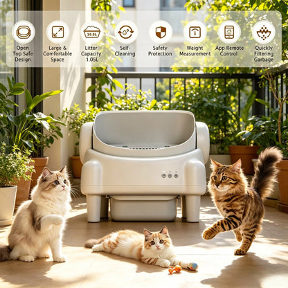Self-Cleaning Cat Litter Box,Equipped With Automatic Sensing Function,Smart App,Automatic Cat Litter Box Self Cleaning Large Capacity For Multiple Cat,App-Controlled With Sensors,Removable Washable Li