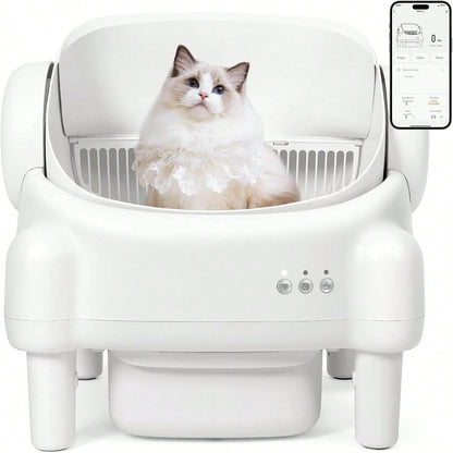 Self-Cleaning Cat Litter Box,Equipped With Automatic Sensing Function,Smart App,Automatic Cat Litter Box Self Cleaning Large Capacity For Multiple Cat,App-Controlled With Sensors,Removable Washable Li