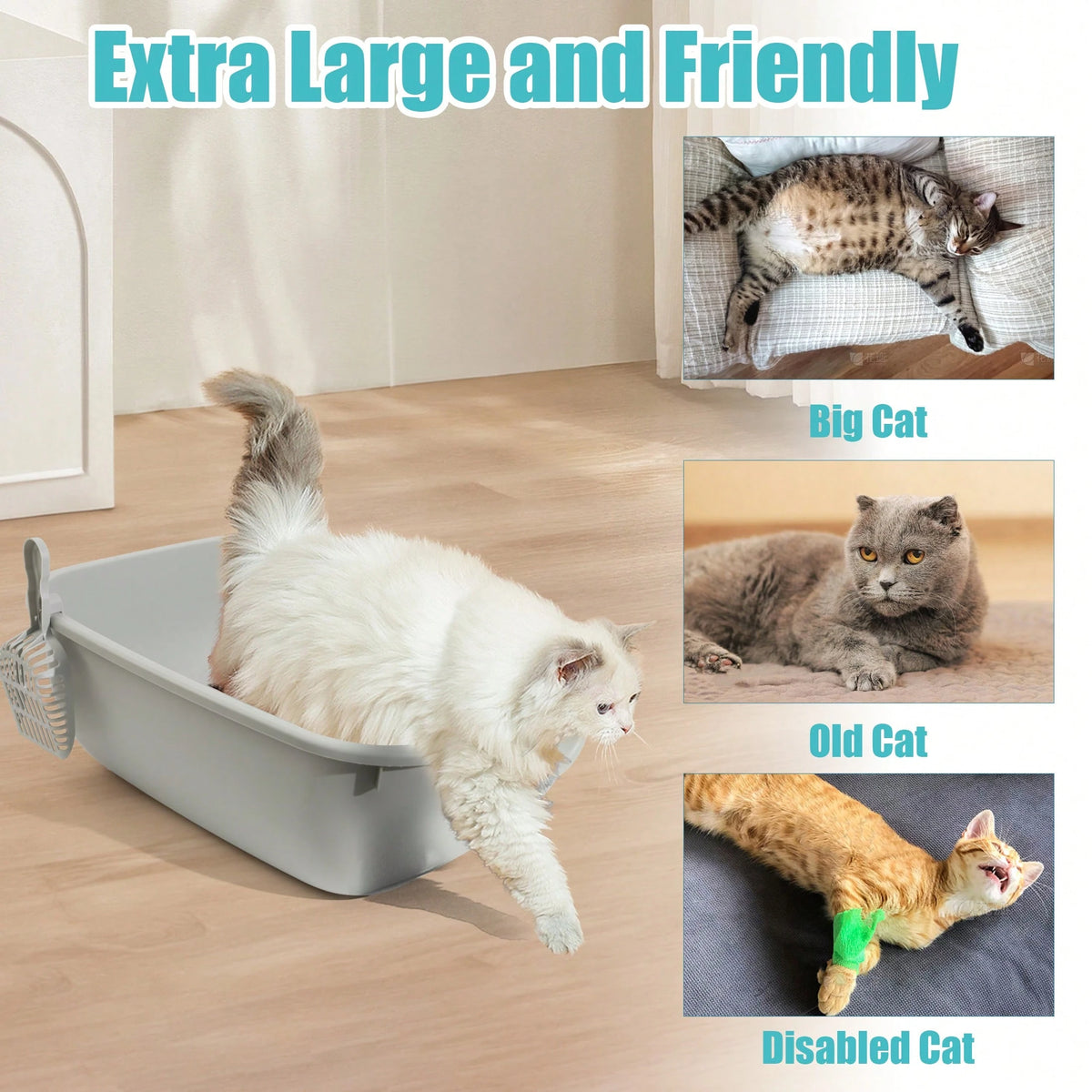 Semi-Enclosed Litter Box With Litter Scoop, Splash-Proof Open Design, Large Capacity Plastic Litter Box, Easy To Clean, Suitable For Small To Medium-Sized Pets.