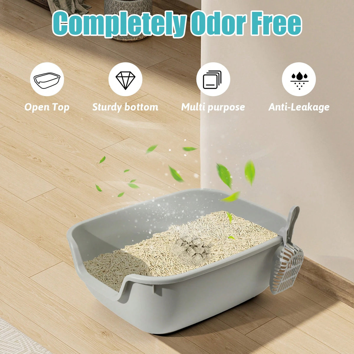 Semi-Enclosed Litter Box With Litter Scoop, Splash-Proof Open Design, Large Capacity Plastic Litter Box, Easy To Clean, Suitable For Small To Medium-Sized Pets.