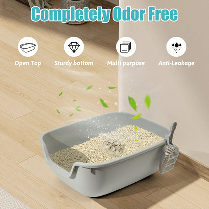 Semi-Enclosed Litter Box With Litter Scoop, Splash-Proof Open Design, Large Capacity Plastic Litter Box, Easy To Clean, Suitable For Small To Medium-Sized Pets.