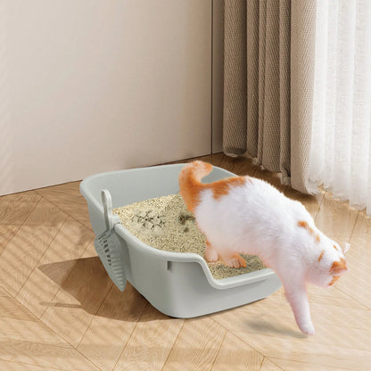 Semi-Enclosed Litter Box With Litter Scoop, Splash-Proof Open Design, Large Capacity Plastic Litter Box, Easy To Clean, Suitable For Small To Medium-Sized Pets.
