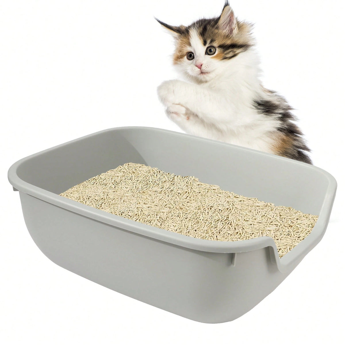 Semi-Enclosed Litter Box With Litter Scoop, Splash-Proof Open Design, Large Capacity Plastic Litter Box, Easy To Clean, Suitable For Small To Medium-Sized Pets.