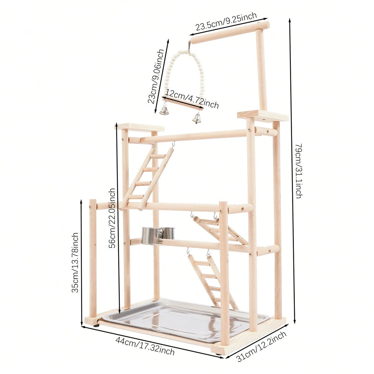 SENDERPICK 3 Layer Parrot Stand, Wood Bird Perch Freestanding Birds Play Gym Play Stand With Swing, Ladders, Feeding Cups & Removable Tray, Bird Playground For Cockatiels & Small Birds