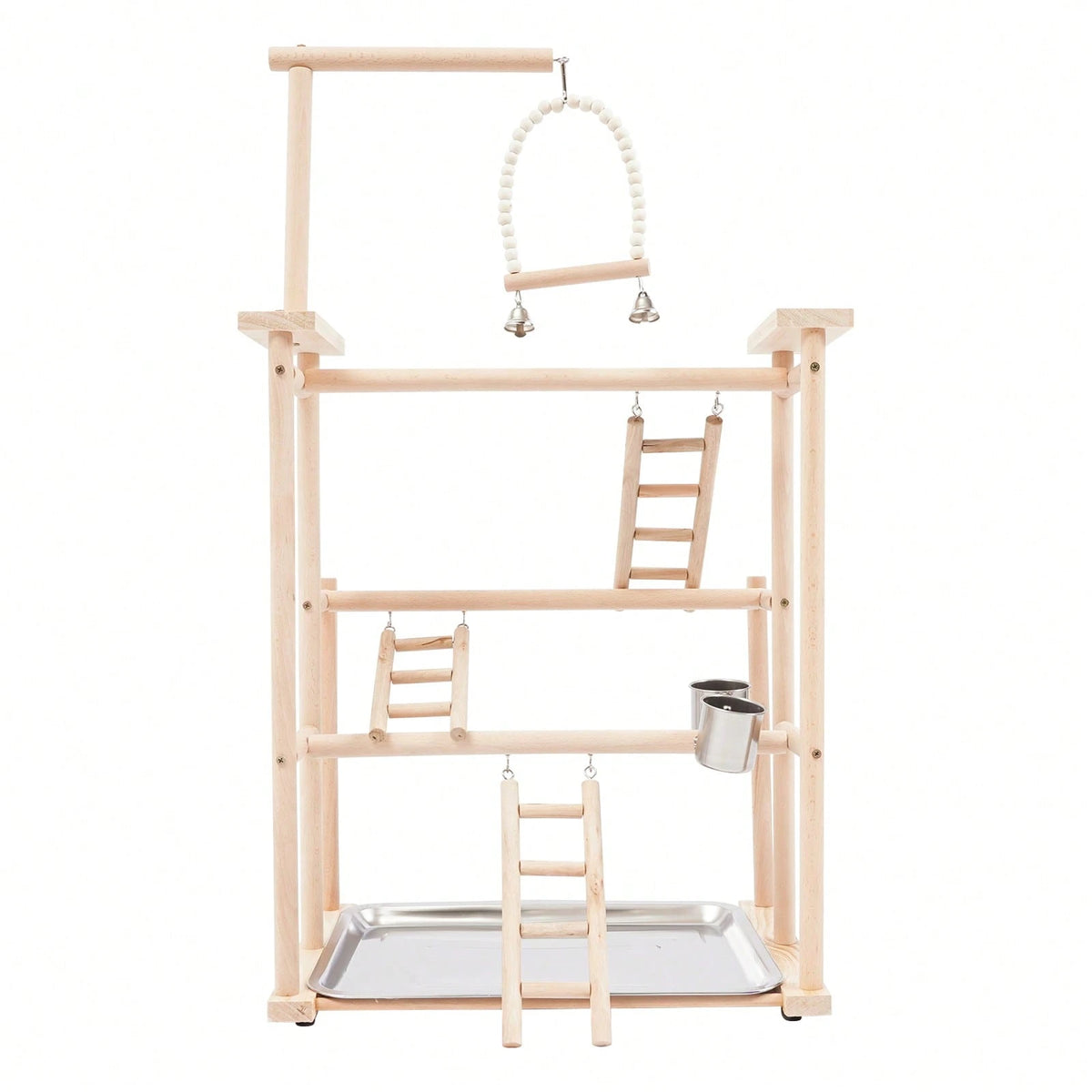SENDERPICK 3 Layer Parrot Stand, Wood Bird Perch Freestanding Birds Play Gym Play Stand With Swing, Ladders, Feeding Cups & Removable Tray, Bird Playground For Cockatiels & Small Birds