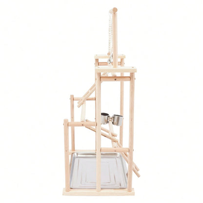 SENDERPICK 3 Layer Parrot Stand, Wood Bird Perch Freestanding Birds Play Gym Play Stand With Swing, Ladders, Feeding Cups & Removable Tray, Bird Playground For Cockatiels & Small Birds