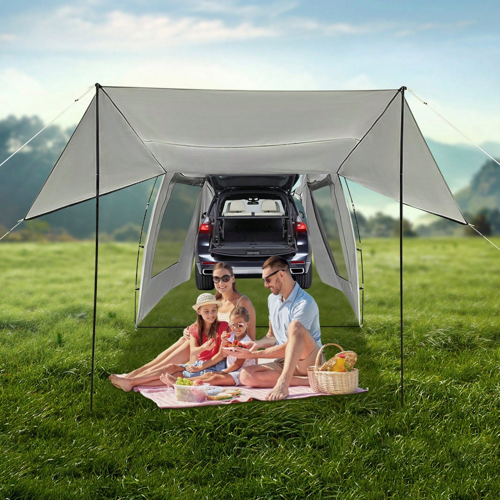 SENDERPICK SUV Tailgate Tent Car Tail-Extension Tent For 4-6 People- Car Awning Outdoor Tent Car Tent Attachment For Outdoor Camping And Relaxation With Mosquito-Proof Mesh Panels