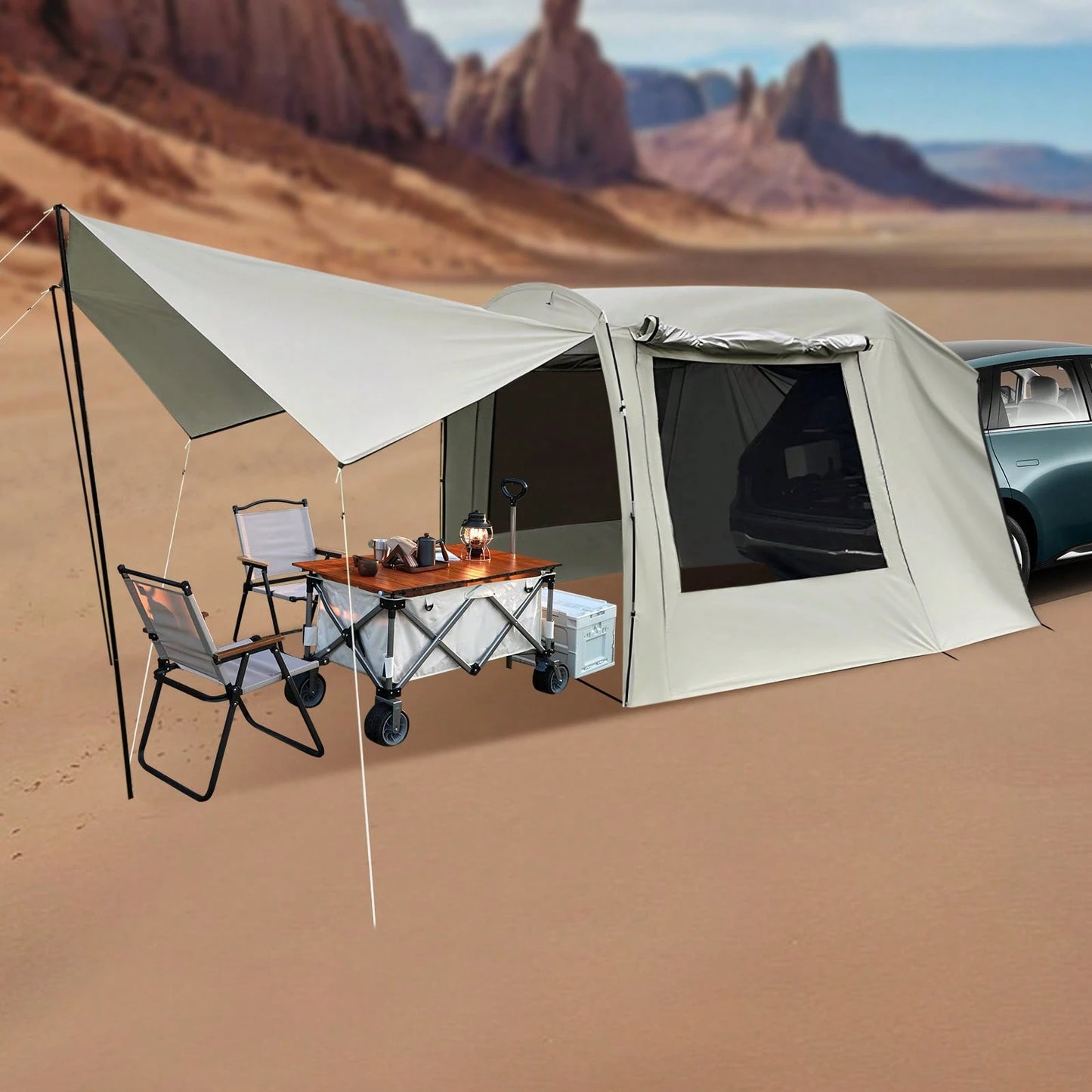 SENDERPICK SUV Tailgate Tent Car Tail-Extension Tent For 4-6 People- Car Awning Outdoor Tent Car Tent Attachment For Outdoor Camping And Relaxation With Mosquito-Proof Mesh Panels