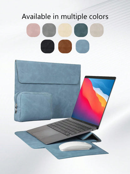 SENLASI 13 14Inch Laptop Sleeve Bag PU Leather Protective Cover And Accessory Bag 2 IN 1 Laptop Stand + Laptop Sleeve Laptop Bag Protective Laptop Case