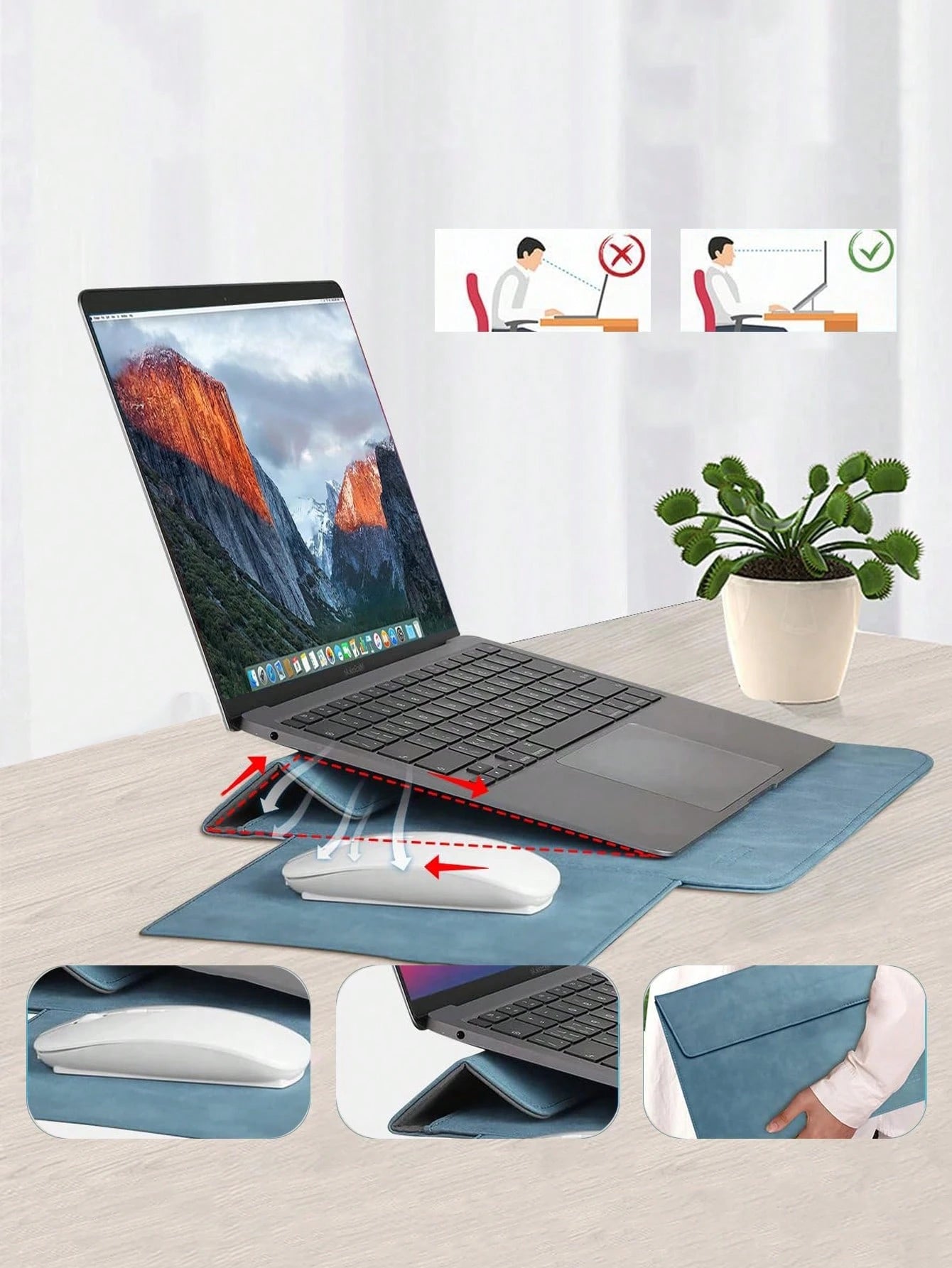 SENLASI 13 14Inch Laptop Sleeve Bag PU Leather Protective Cover And Accessory Bag 2 IN 1 Laptop Stand + Laptop Sleeve Laptop Bag Protective Laptop Case