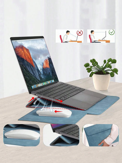 SENLASI 13 14Inch Laptop Sleeve Bag PU Leather Protective Cover And Accessory Bag 2 IN 1 Laptop Stand + Laptop Sleeve Laptop Bag Protective Laptop Case