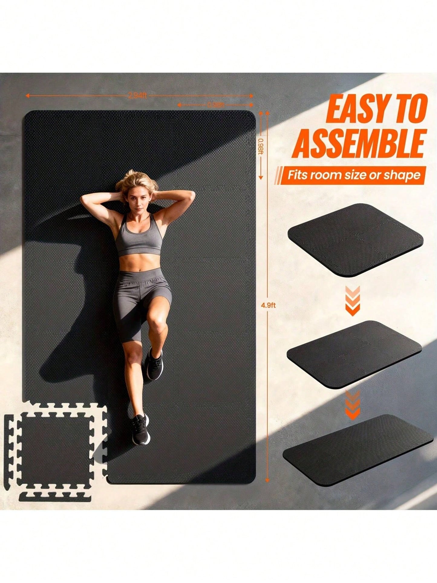 Senmeo 12"*12" EVA Interlocking Floor Mats 48PCS- Puzzle Tiles For Home Gym, Protective Mats For Fitness Equipment & Garage