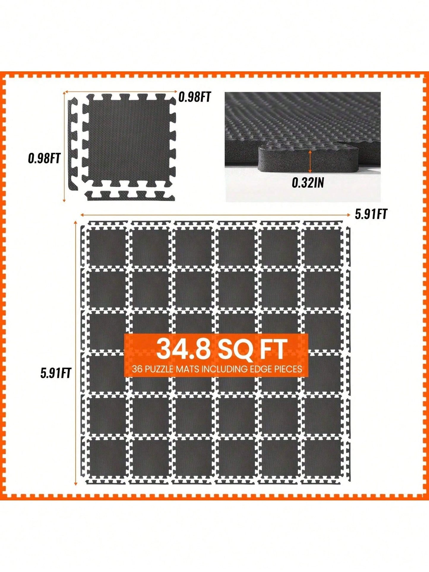 Senmeo 12"*12" EVA Interlocking Floor Mats 48PCS- Puzzle Tiles For Home Gym, Protective Mats For Fitness Equipment & Garage