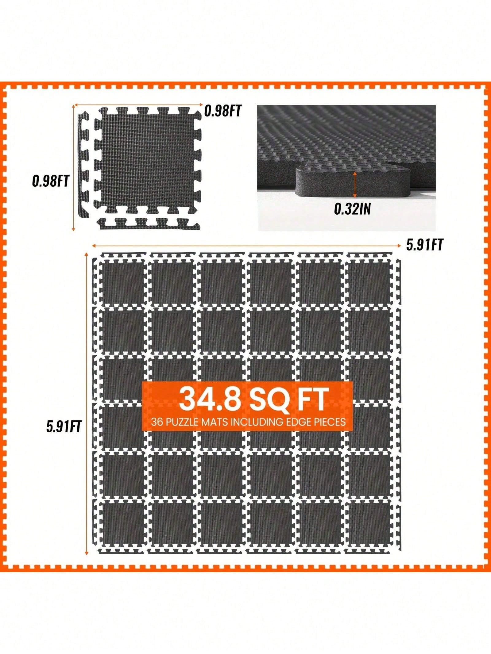 Senmeo 12"*12" EVA Interlocking Floor Mats 48PCS- Puzzle Tiles For Home Gym, Protective Mats For Fitness Equipment & Garage