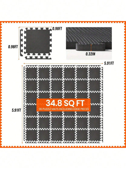 Senmeo 12"*12" EVA Interlocking Floor Mats 48PCS- Puzzle Tiles For Home Gym, Protective Mats For Fitness Equipment & Garage