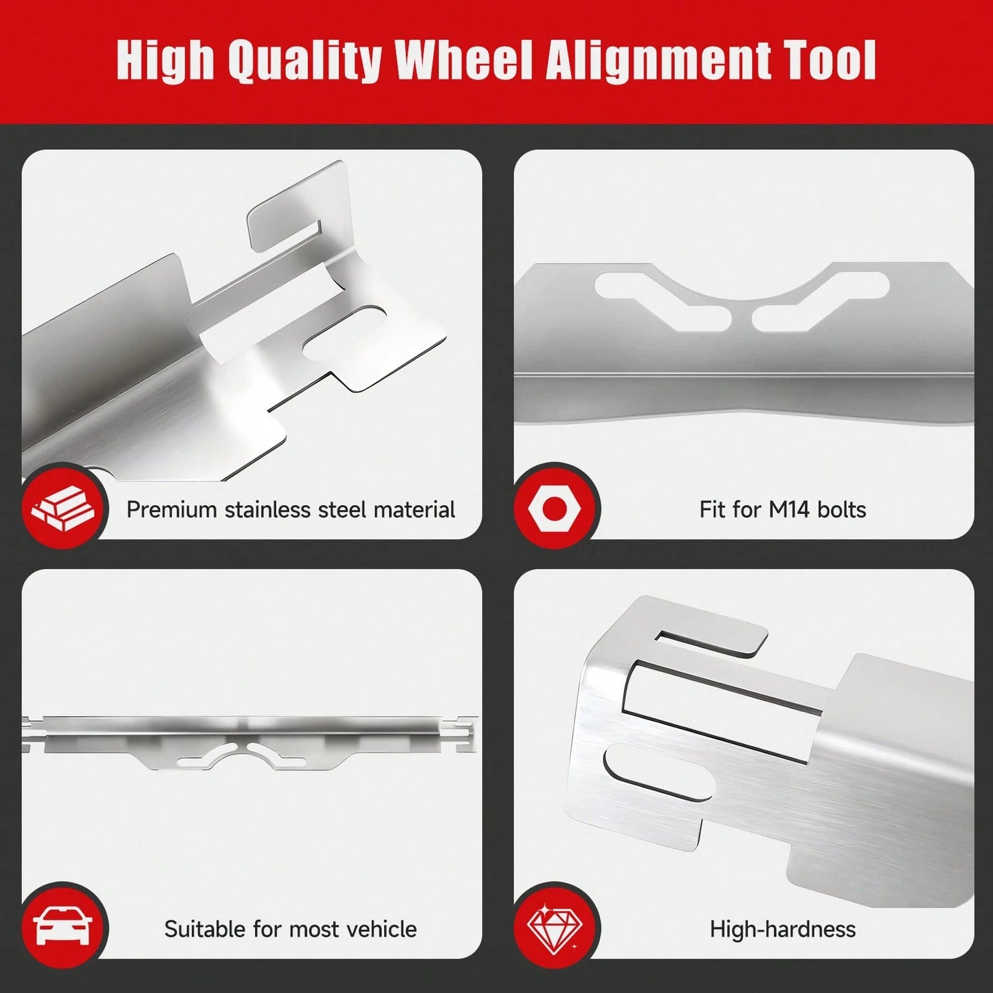 Senmeo Heavy Duty Toe Alignment Tool Plates, Upgrade Stainless Steel Wheel Alignment Tool Plate With Hanging Holes For Easy Wall-Mounted Storage, Silver(Excluding Tape Measures)