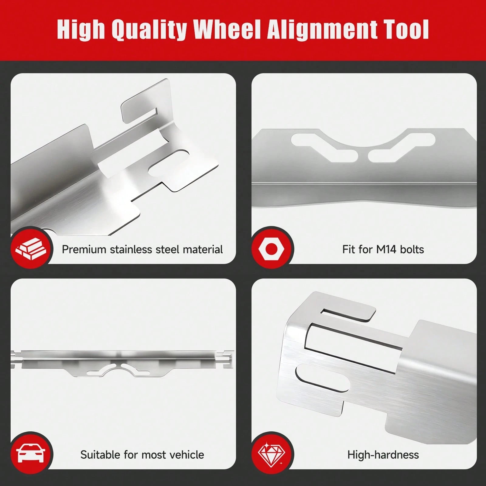 Senmeo Heavy Duty Toe Alignment Tool Plates, Upgrade Stainless Steel Wheel Alignment Tool Plate With Hanging Holes For Easy Wall-Mounted Storage, Silver(Excluding Tape Measures)