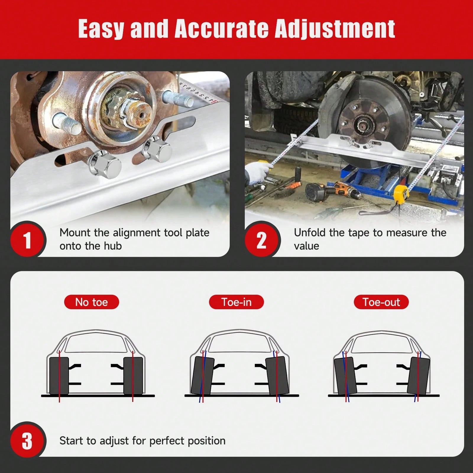 Senmeo Heavy Duty Toe Alignment Tool Plates, Upgrade Stainless Steel Wheel Alignment Tool Plate With Hanging Holes For Easy Wall-Mounted Storage, Silver(Excluding Tape Measures)