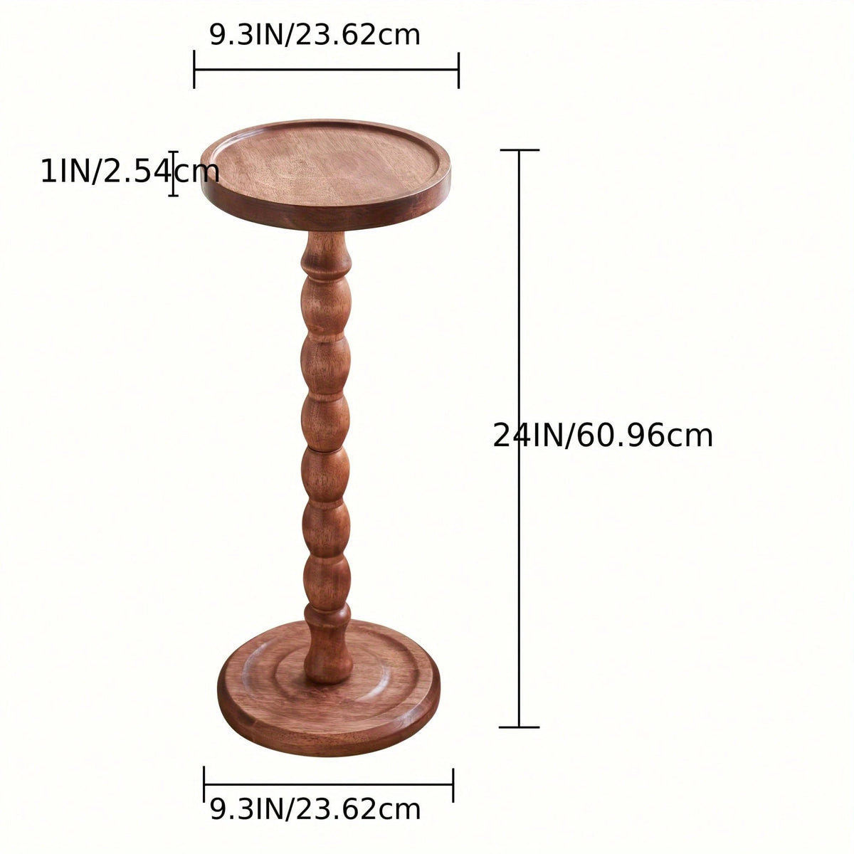 Senmeo Small Side Table, Solid Wood Coffee Table With Carved Turned Legs, Compact Round Tray Top, For Living Room, Bedroom & Plant Display, Modern Accent Table