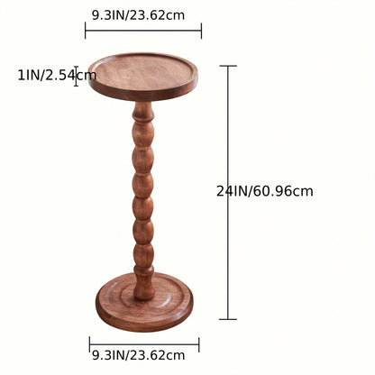 Senmeo Small Side Table, Solid Wood Coffee Table With Carved Turned Legs, Compact Round Tray Top, For Living Room, Bedroom & Plant Display, Modern Accent Table