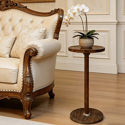 Senmeo Small Side Table, Solid Wood Coffee Table With Carved Turned Legs, Compact Round Tray Top, For Living Room, Bedroom & Plant Display, Modern Accent Table