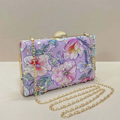 Sequin Embroidered Floral Clutch Bag, Women's Fashion Sequin Patchwork Handbag, Party Evening Bag, Random Cut, Suitable For Women, Suitable For Party, Wedding, Prom, Vacation. Ideal For Party, Wedding