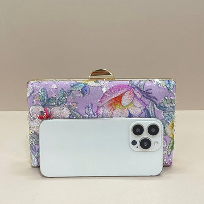 Sequin Embroidered Floral Clutch Bag, Women's Fashion Sequin Patchwork Handbag, Party Evening Bag, Random Cut, Suitable For Women, Suitable For Party, Wedding, Prom, Vacation. Ideal For Party, Wedding