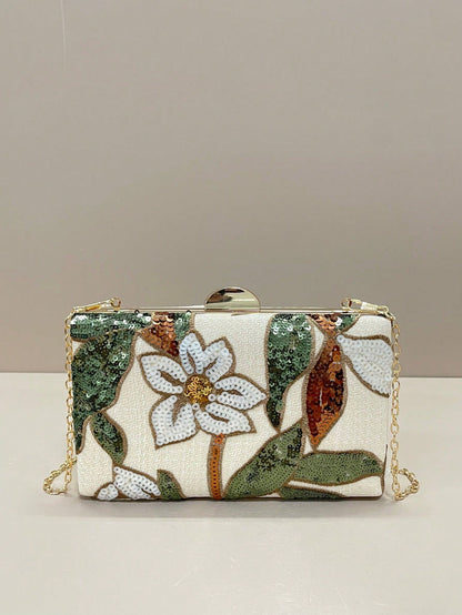 Sequin Embroidered Floral Clutch Bag, Women's Fashion Sequin Patchwork Handbag, Party Evening Bag, Random Cut, Suitable For Women, Suitable For Party, Wedding, Prom, Vacation. Ideal For Party, Wedding