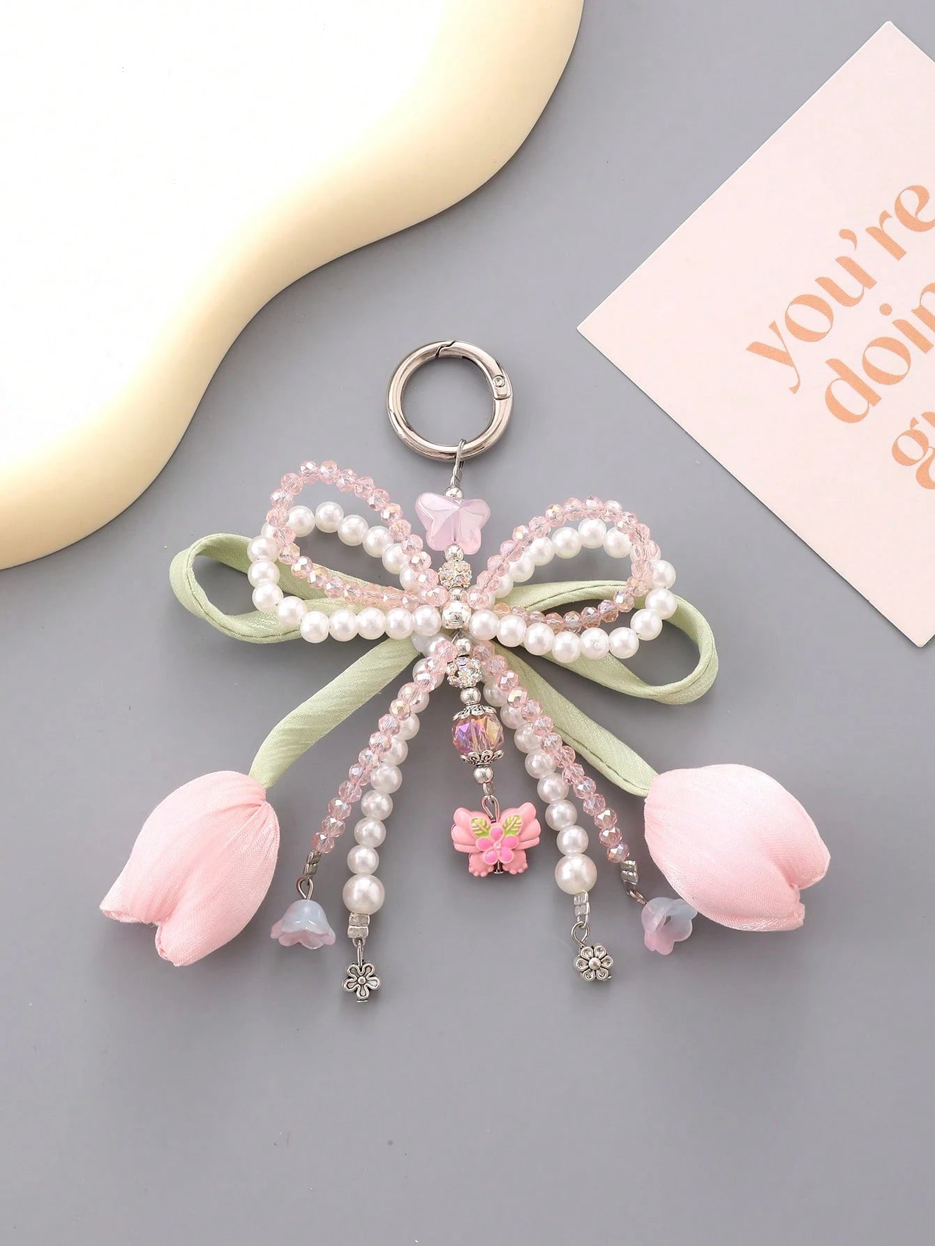 Series Tulips Faux Pearls Bows Bags Pendants Fresh And Simple Flowers Mobile Phone Accessories For Women